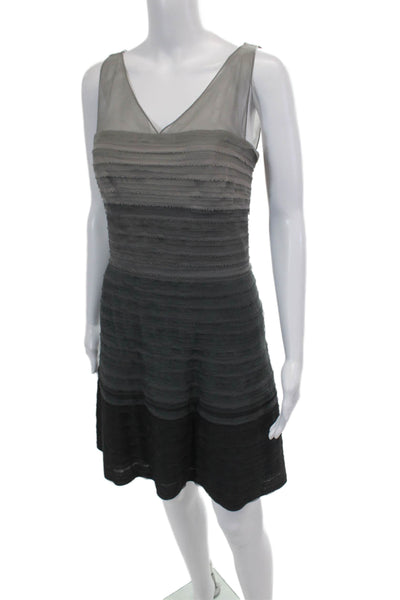 BCBGMAXAZRIA Womens V Neck Ombre Sleeveless A Line Dress Gray Size 8