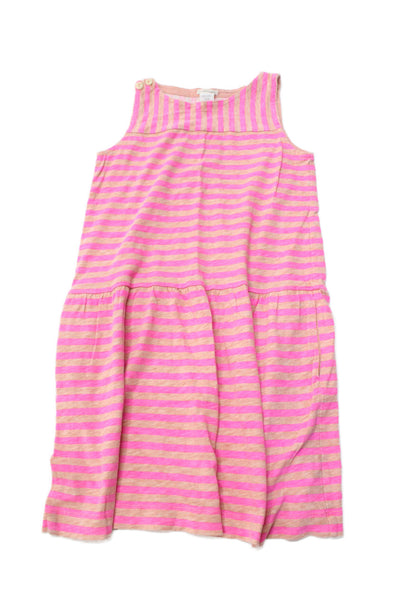 Crewcuts Girls Cotton Sleeveless Round Neck Striped Short Dress Pink Size S