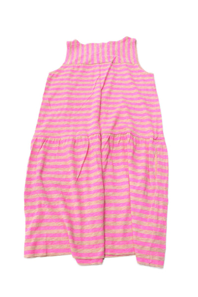 Crewcuts Girls Cotton Sleeveless Round Neck Striped Short Dress Pink Size S