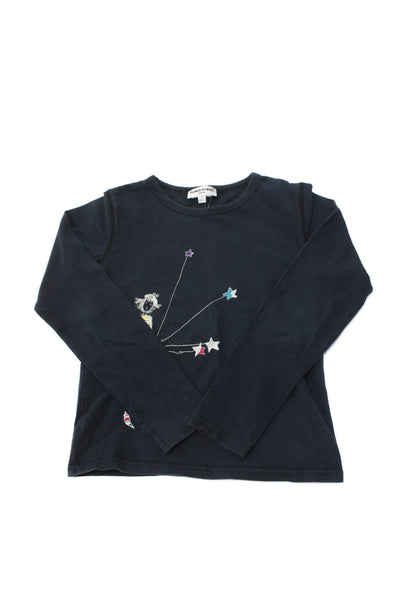 Sonia Rykiel Girls Cotton Long Sleeve Round Neck Embroidered Top Navy Size 08