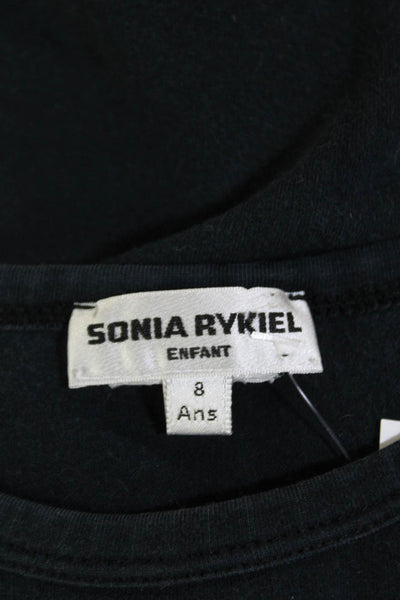 Sonia Rykiel Girls Cotton Long Sleeve Round Neck Embroidered Top Navy Size 08