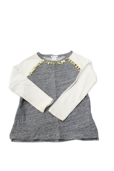 Crewcuts Girls Cotton Long Sleeve Colorblock Casual Knit Crewneck Gray Size 08