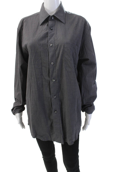 Donna Karan Womens Cotton Long Sleeve Button Up Casual Top Gray Size 16