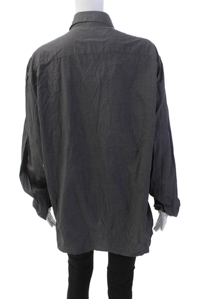 Donna Karan Womens Cotton Long Sleeve Button Up Casual Top Gray Size 16