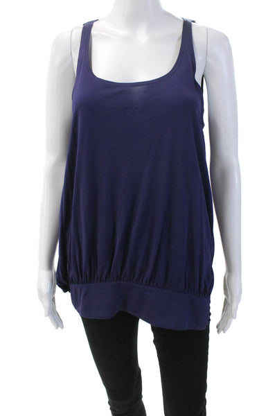 Fendi Women's Scoop Neck Sleeveless Tapered Hem Tunic Blouse Navy Blue Size 38