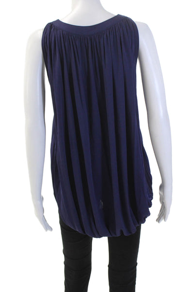 Fendi Women's Scoop Neck Sleeveless Tapered Hem Tunic Blouse Navy Blue Size 38