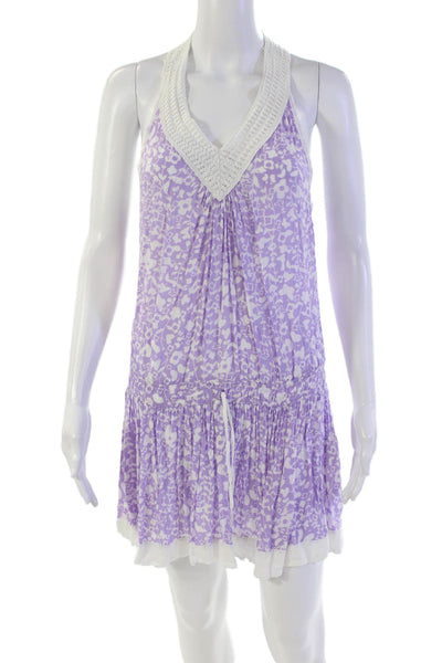 Poupette St. Barth Womens Sleeveless V Neck Floral Dress Purple White Size 1