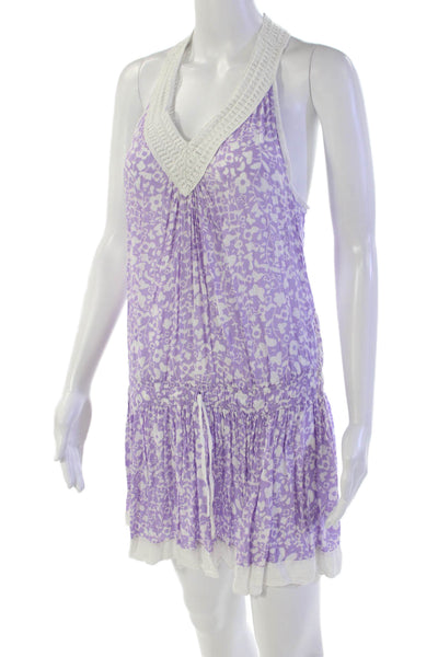 Poupette St. Barth Womens Sleeveless V Neck Floral Dress Purple White Size 1