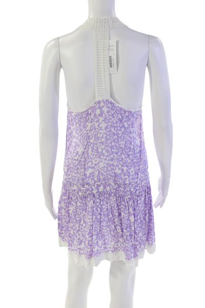 Poupette St. Barth Womens Sleeveless V Neck Floral Dress Purple White Size 1