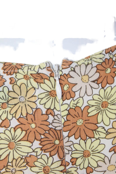 Faithfull The Brand Womens 3/4 Sleeve Floral Mini Dress Brown White Size 4