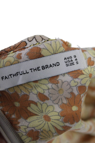 Faithfull The Brand Womens 3/4 Sleeve Floral Mini Dress Brown White Size 4