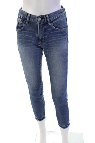 Moussy Womens Cotton Zip Button Distressed Slim Leg Denim Jeans Blue Size EUR 26