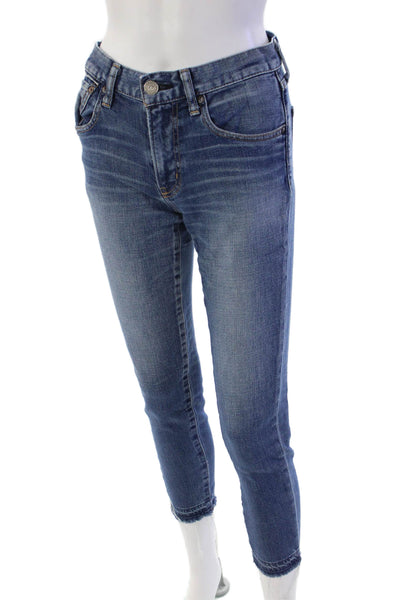 Moussy Womens Cotton Zip Button Distressed Slim Leg Denim Jeans Blue Size EUR 26