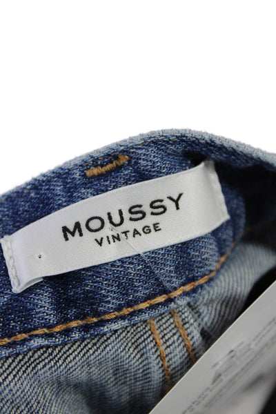 Moussy Womens Cotton Zip Button Distressed Slim Leg Denim Jeans Blue Size EUR 26