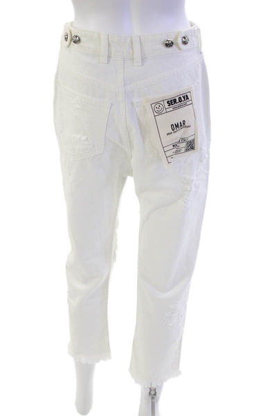 Ser.O.Ya Womens Distressed Omar Drop Crotch Boyfriend Jeans White Size 23