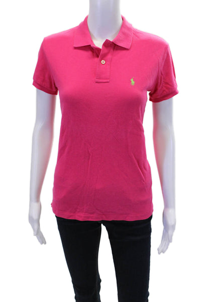 Ralph Lauren Blue Label Womens Cotton Collared Polo Shirt Pink Size XS