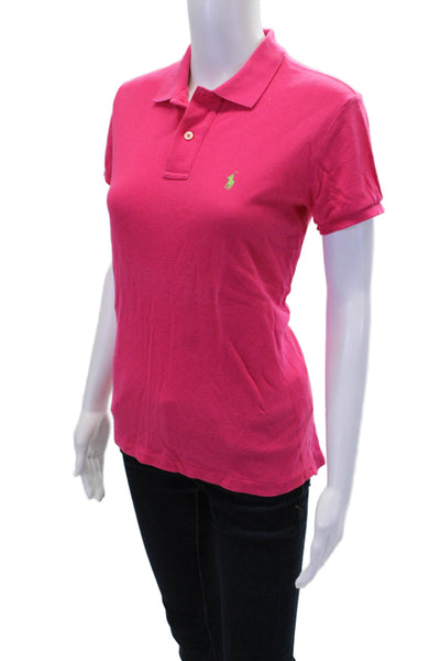 Ralph Lauren Blue Label Womens Cotton Collared Polo Shirt Pink Size XS