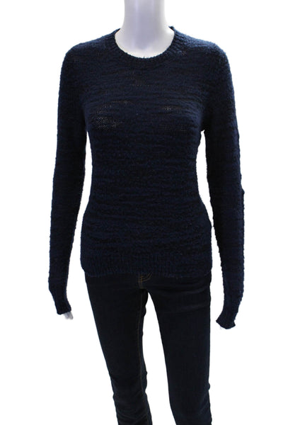Raquel Allegra Womens Merino Wool Crew Neck Long Sleeve Sweater Blue Size 0