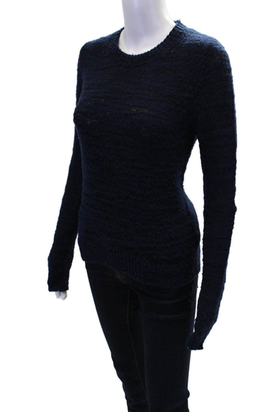 Raquel Allegra Womens Merino Wool Crew Neck Long Sleeve Sweater Blue Size 0