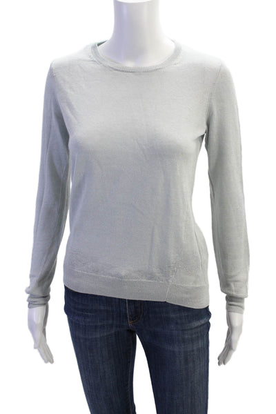 Theory Womens Long Sleeve Crew Neck Open Knit Sweater Blue Linen Size Small