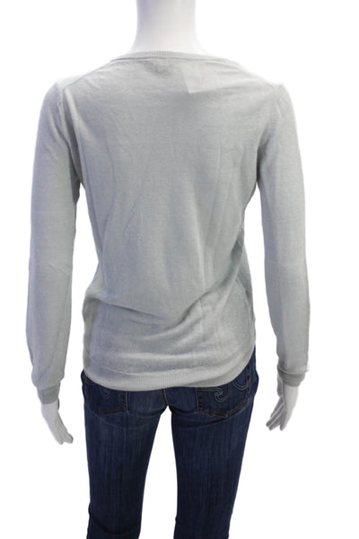 Theory Womens Long Sleeve Crew Neck Open Knit Sweater Blue Linen Size Small