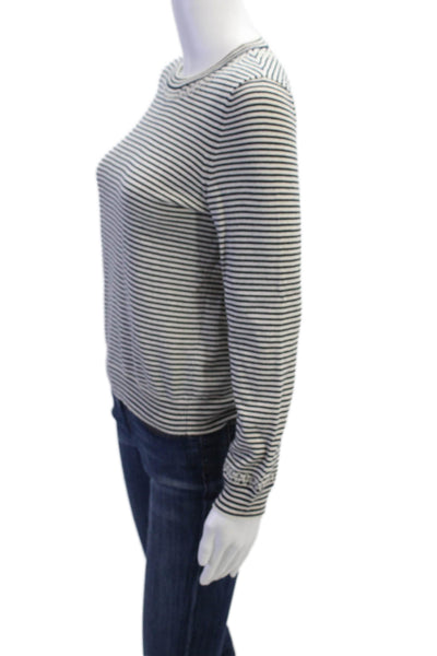 APC Womens Long Sleeve Crew Neck Striped Knit Shirt Navy White Cotton Size Small
