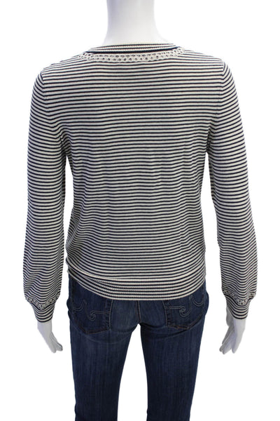 APC Womens Long Sleeve Crew Neck Striped Knit Shirt Navy White Cotton Size Small
