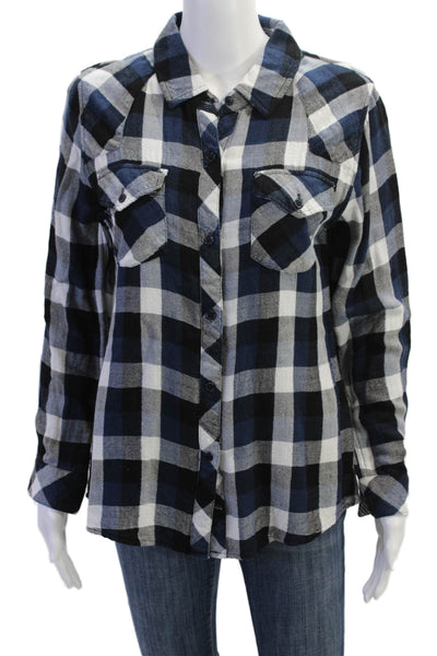Rails Womens Button Front Long Sleeve Collared Gingham Shirt Blue White Small