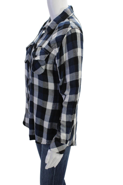 Rails Womens Button Front Long Sleeve Collared Gingham Shirt Blue White Small