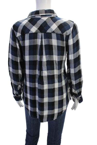 Rails Womens Button Front Long Sleeve Collared Gingham Shirt Blue White Small