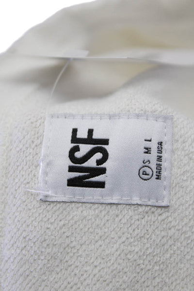 NSF Womens Long Sleeve Lace Up V Neck Boxy Sweatshirt White Cotton Size Petite