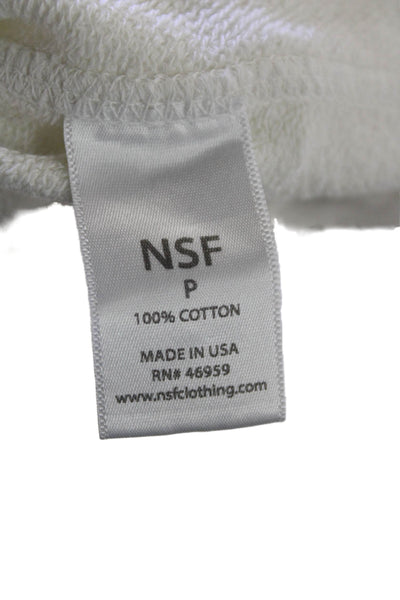 NSF Womens Long Sleeve Lace Up V Neck Boxy Sweatshirt White Cotton Size Petite