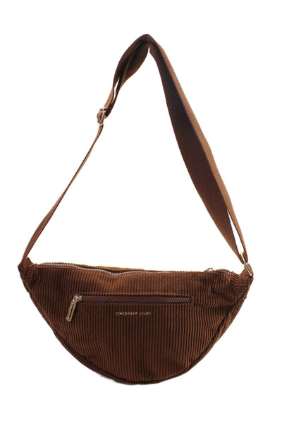 Sincerely Jules Womens Adjustable Strap Pocket Front Corduroy Belt Bag Brown