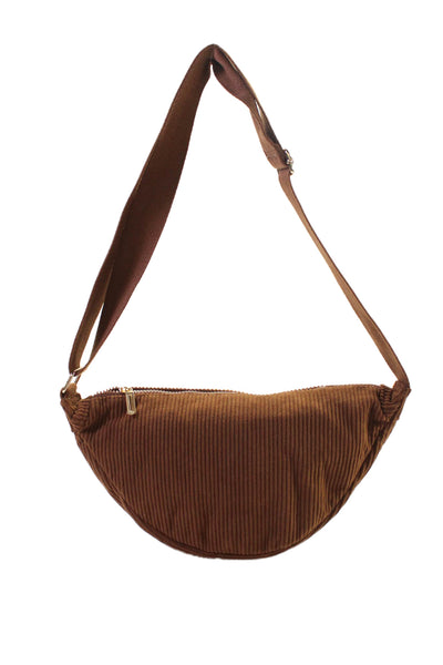 Sincerely Jules Womens Adjustable Strap Pocket Front Corduroy Belt Bag Brown