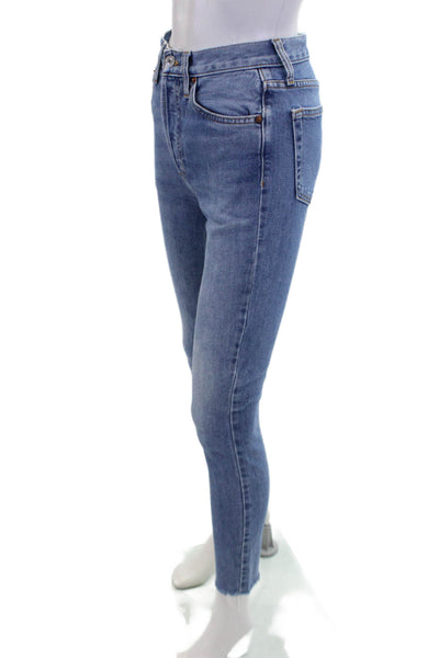 Re/Done Womens Button Fly High Rise Fringe Skinny Jeans Blue Denim Size 25