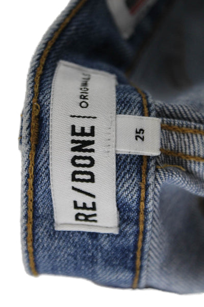 Re/Done Womens Button Fly High Rise Fringe Skinny Jeans Blue Denim Size 25