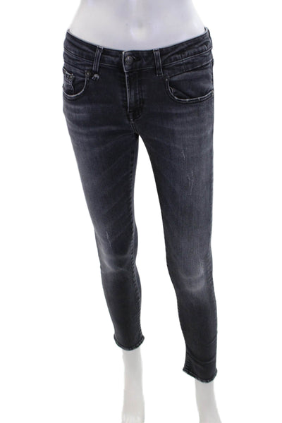 R13 Womens Zipper Fly Mid Rise Skinny Ankle Jeans Gray Denim Size 24