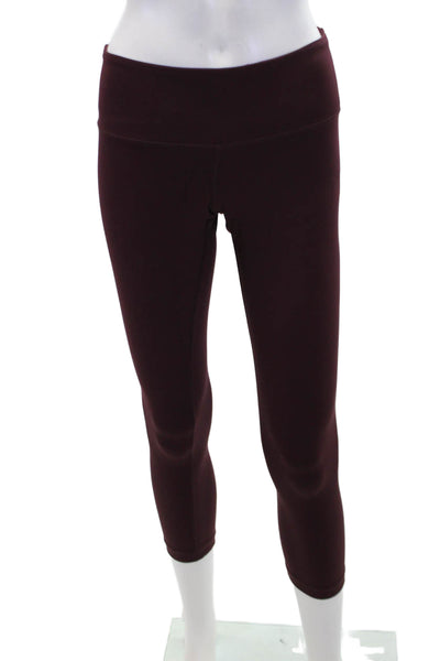 Lululemon Womens Elastic Waistband Mid Rise Cropped Leggings Burgundy Size 4