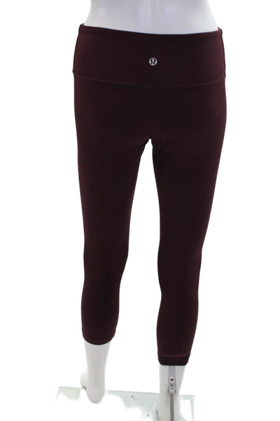 Lululemon Womens Elastic Waistband Mid Rise Cropped Leggings Burgundy Size 4