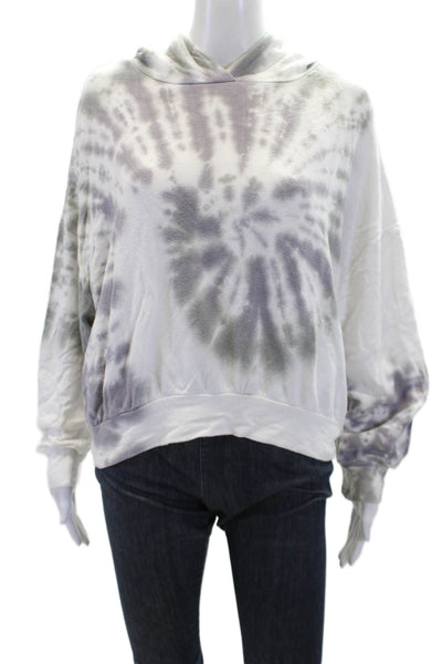 LNA Womens Pullover Long Sleeve Tie Dyed Hoodie Sweater White Gray Size Small
