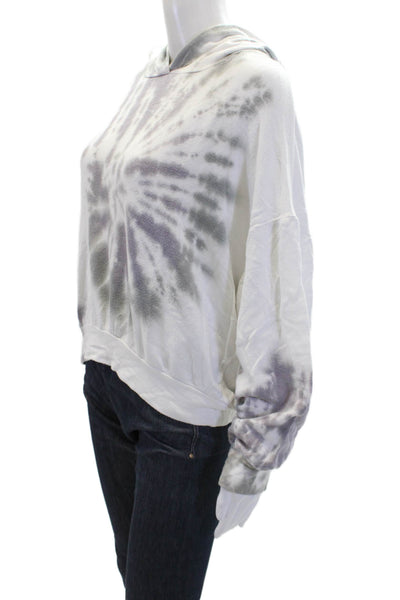 LNA Womens Pullover Long Sleeve Tie Dyed Hoodie Sweater White Gray Size Small