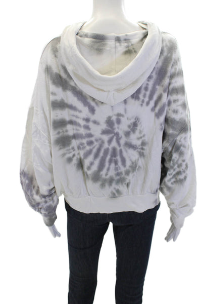 LNA Womens Pullover Long Sleeve Tie Dyed Hoodie Sweater White Gray Size Small