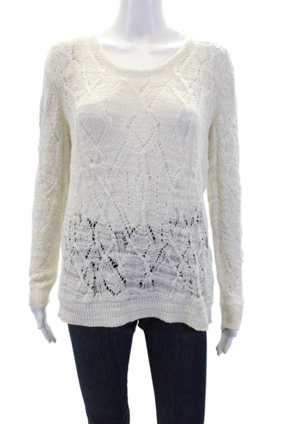 Rag & Bone Womens Long Sleeve Scoop Neck Open Knit Sweater White Cotton Size XS