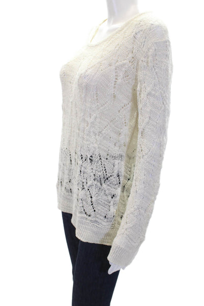 Rag & Bone Womens Long Sleeve Scoop Neck Open Knit Sweater White Cotton Size XS