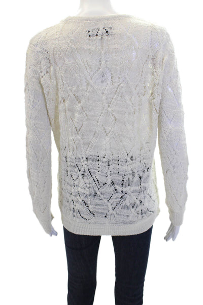 Rag & Bone Womens Long Sleeve Scoop Neck Open Knit Sweater White Cotton Size XS