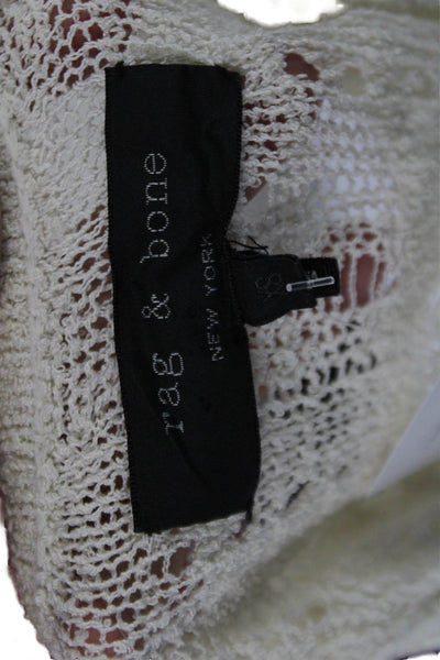 Rag & Bone Womens Long Sleeve Scoop Neck Open Knit Sweater White Cotton Size XS