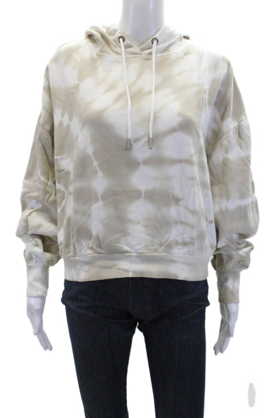Z Supply Womens Pullover Drawstring Tie Dyed Hoodie Sweatshirt White Brown Small