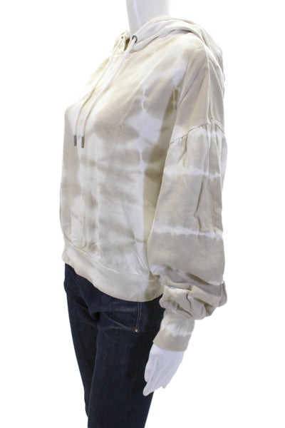 Z Supply Womens Pullover Drawstring Tie Dyed Hoodie Sweatshirt White Brown Small