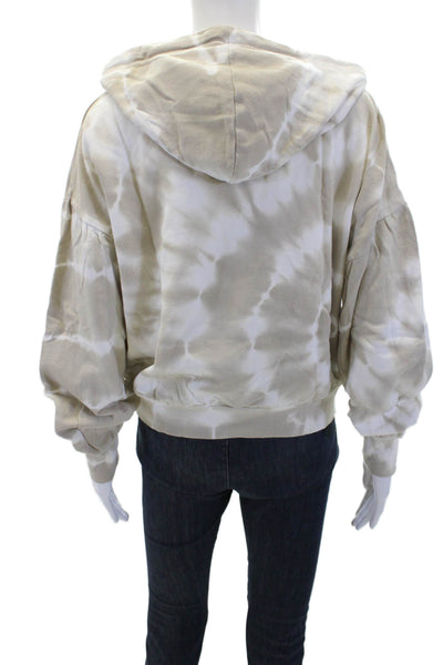 Z Supply Womens Pullover Drawstring Tie Dyed Hoodie Sweatshirt White Brown Small
