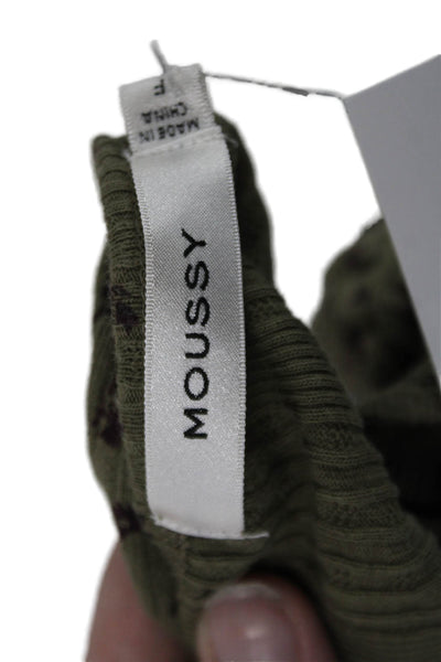 Moussy Womens Puff Sleeve Scoop Neck Floral Ribbed Shirt Green Cotton One Size